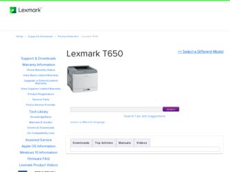 T650 driver download page on the Lexmark site