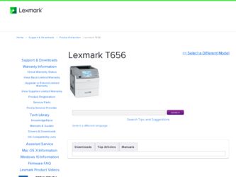 T656 driver download page on the Lexmark site