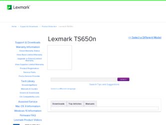TS650n driver download page on the Lexmark site