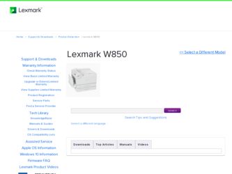 W850 driver download page on the Lexmark site