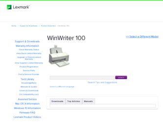 WinWriter 100 driver download page on the Lexmark site