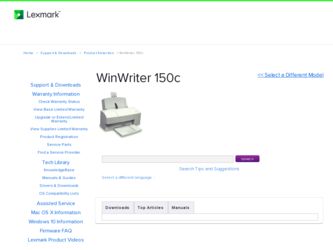 WinWriter 150c driver download page on the Lexmark site