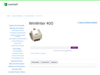 WinWriter 400 driver download page on the Lexmark site