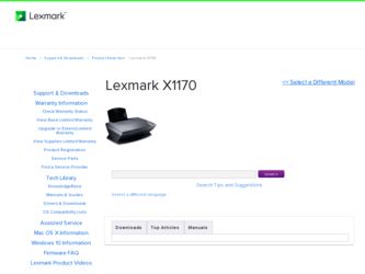X1170 driver download page on the Lexmark site