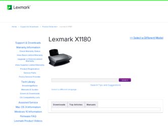 X1180 driver download page on the Lexmark site