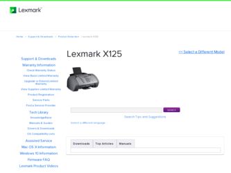 X125 driver download page on the Lexmark site