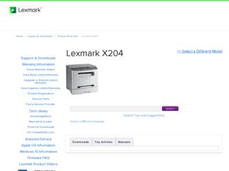 X204N driver download page on the Lexmark site