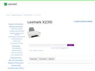 X2310 driver download page on the Lexmark site