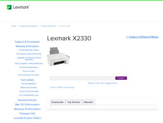 X2330 driver download page on the Lexmark site