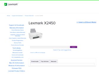 X2450 driver download page on the Lexmark site