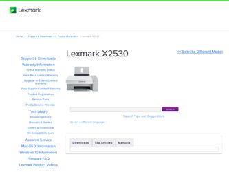 X2530 driver download page on the Lexmark site