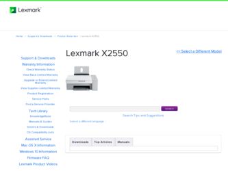 X2550 driver download page on the Lexmark site