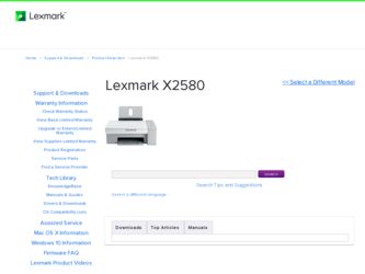 X2580 driver download page on the Lexmark site