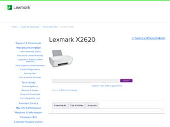 X2620 driver download page on the Lexmark site