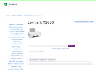 X2650 driver download page on the Lexmark site