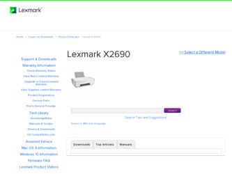X2690 driver download page on the Lexmark site