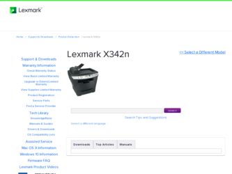 X342N driver download page on the Lexmark site