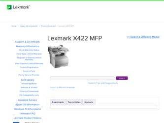 X422 driver download page on the Lexmark site