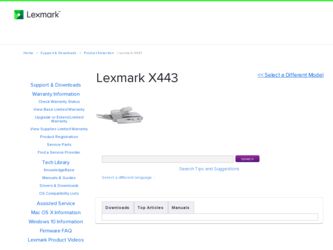 X443 driver download page on the Lexmark site