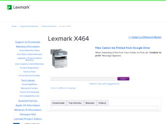 X464 driver download page on the Lexmark site