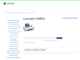 X4850 driver download page on the Lexmark site
