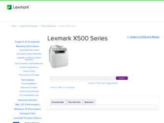 X500 driver download page on the Lexmark site