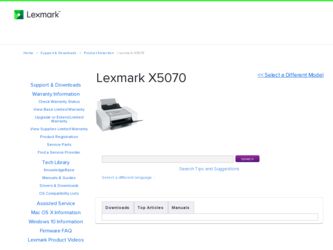 X5070 driver download page on the Lexmark site