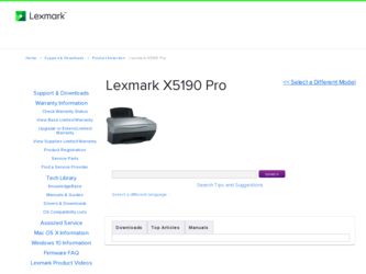 X5190 Pro driver download page on the Lexmark site