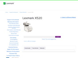 X520 driver download page on the Lexmark site