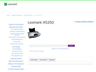 X5250 driver download page on the Lexmark site