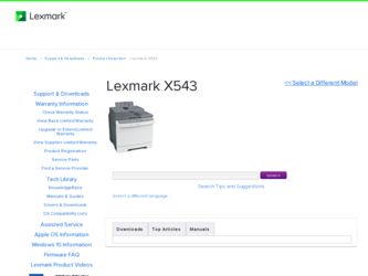 X543 driver download page on the Lexmark site