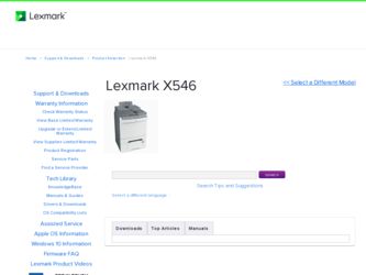 X546 driver download page on the Lexmark site