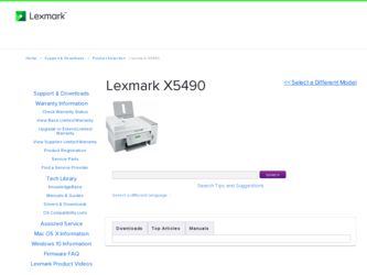 X5490 driver download page on the Lexmark site