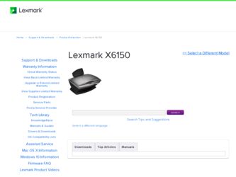X6150 driver download page on the Lexmark site