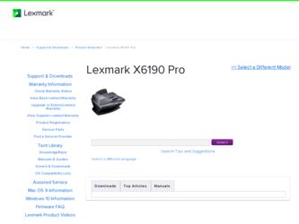 X6190 Pro driver download page on the Lexmark site