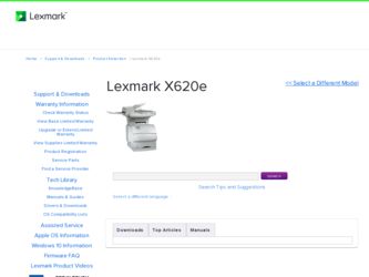 X620e driver download page on the Lexmark site