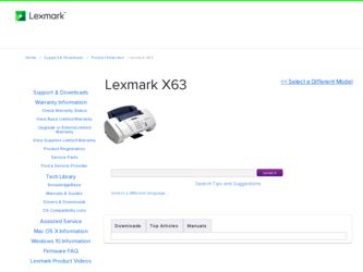 X63 driver download page on the Lexmark site
