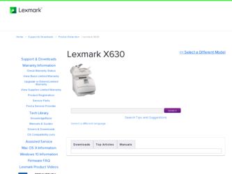 X630 driver download page on the Lexmark site