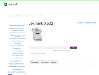 X632 driver download page on the Lexmark site