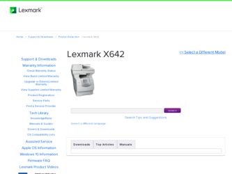 X642E driver download page on the Lexmark site