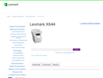X644E driver download page on the Lexmark site