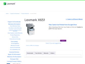 X651DE driver download page on the Lexmark site