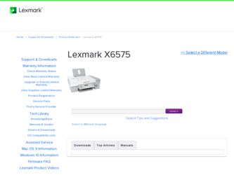 X6575 driver download page on the Lexmark site