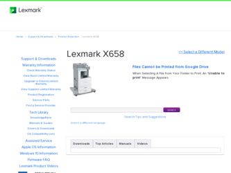X658DE driver download page on the Lexmark site