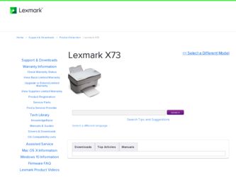 X73 driver download page on the Lexmark site