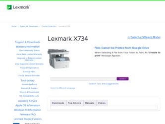 X734de driver download page on the Lexmark site