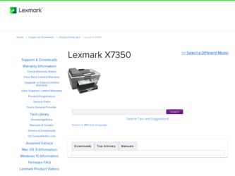 X7350 driver download page on the Lexmark site