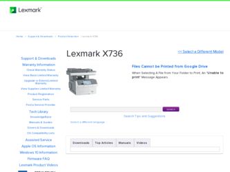 X736de driver download page on the Lexmark site
