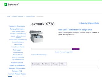 X738de driver download page on the Lexmark site