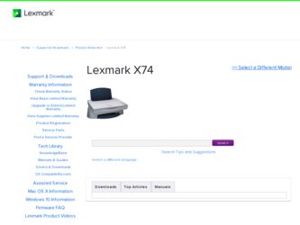 X74 driver download page on the Lexmark site